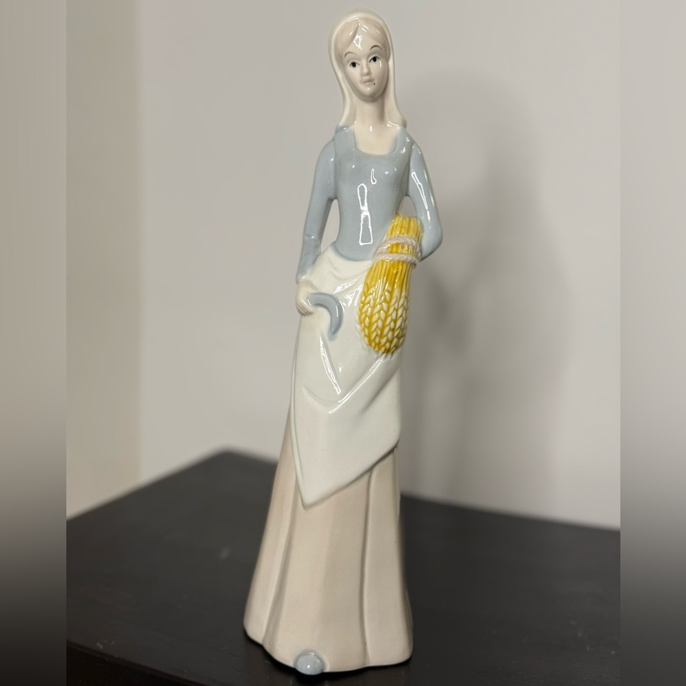 Lladro Inspired 11” Tall Lady with Wheat